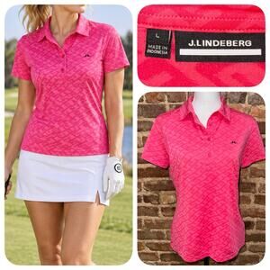 J. LINDEBERG ALAYA JACQUARD Golf Polo PINK Sz L Preppy Luxury Country Club EUC